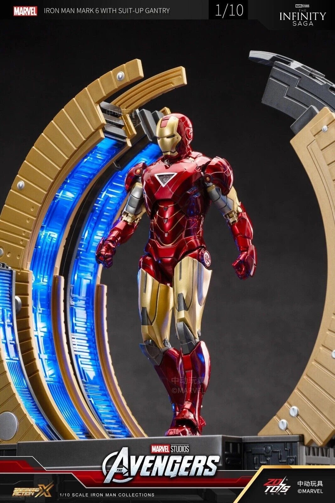 IRON MAN Mark 6 with Suit-Up Gantry Action Figure by ZD Toys X MARVEL 10th Anniversary Edition – Rare Collection