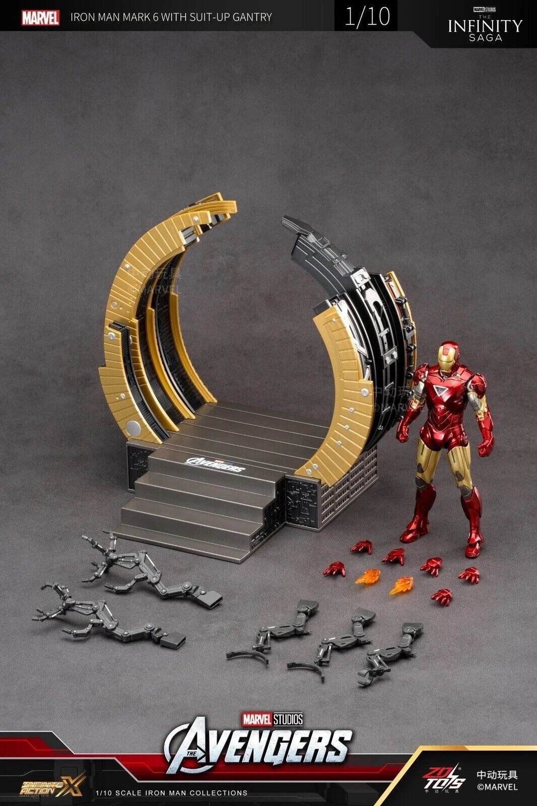 IRON MAN Mark 6 with Suit-Up Gantry Action Figure by ZD Toys X MARVEL 10th Anniversary Edition – Rare Collection