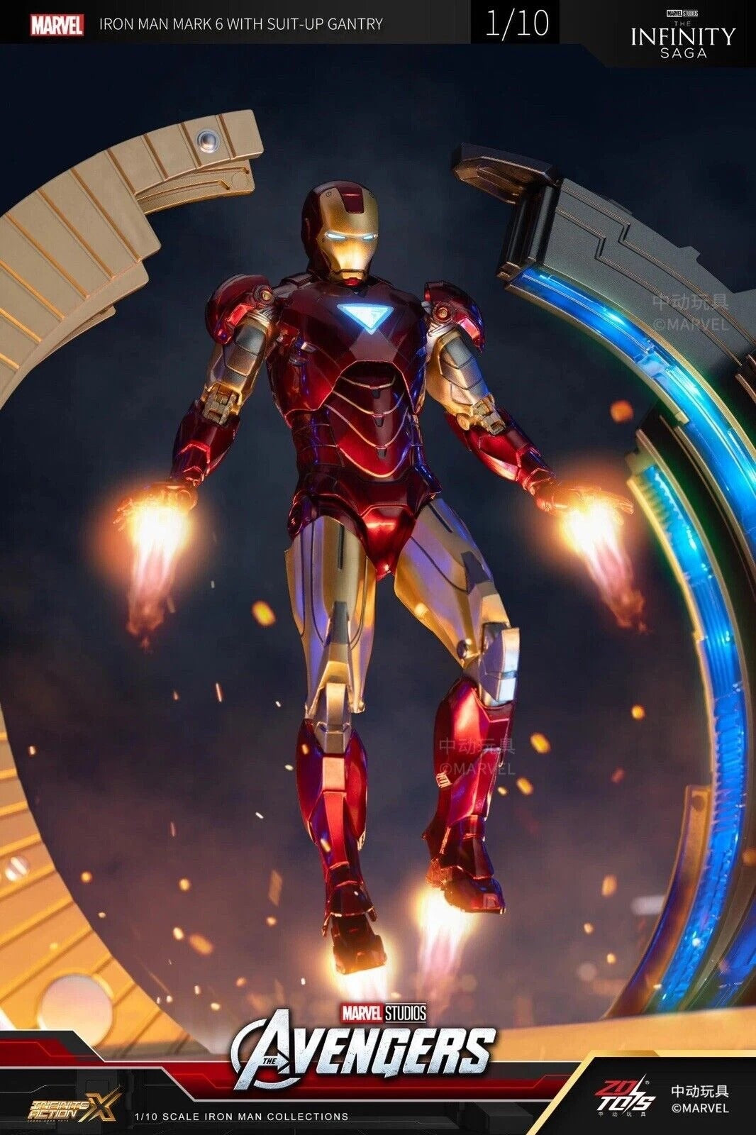 IRON MAN Mark 6 with Suit-Up Gantry Action Figure by ZD Toys X MARVEL 10th Anniversary Edition – Rare Collection