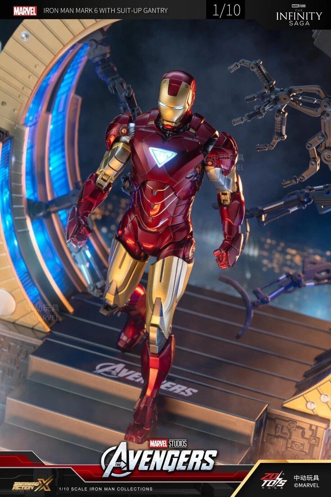 IRON MAN Mark 6 with Suit-Up Gantry Action Figure by ZD Toys X MARVEL 10th Anniversary Edition – Rare Collection