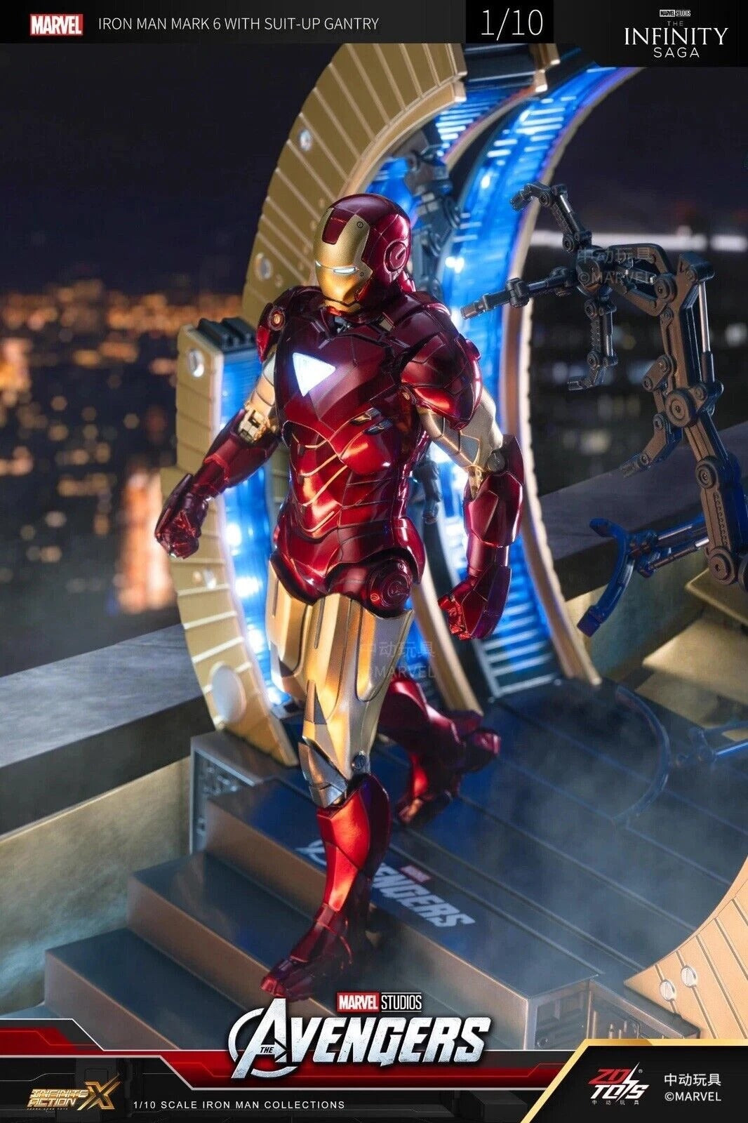 IRON MAN Mark 6 with Suit-Up Gantry Action Figure by ZD Toys X MARVEL 10th Anniversary Edition – Rare Collection