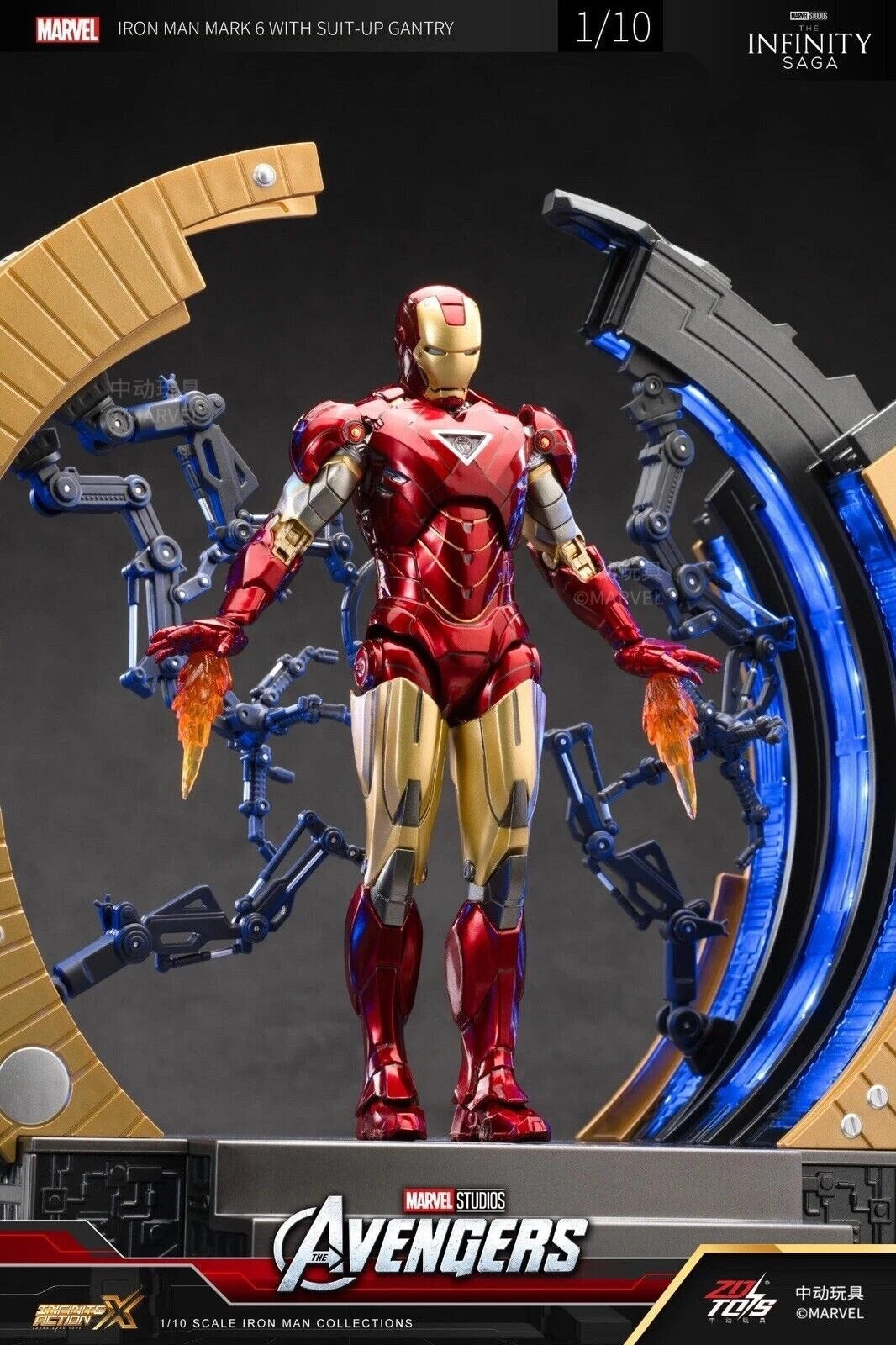 IRON MAN Mark 6 with Suit-Up Gantry Action Figure by ZD Toys X MARVEL 10th Anniversary Edition – Rare Collection