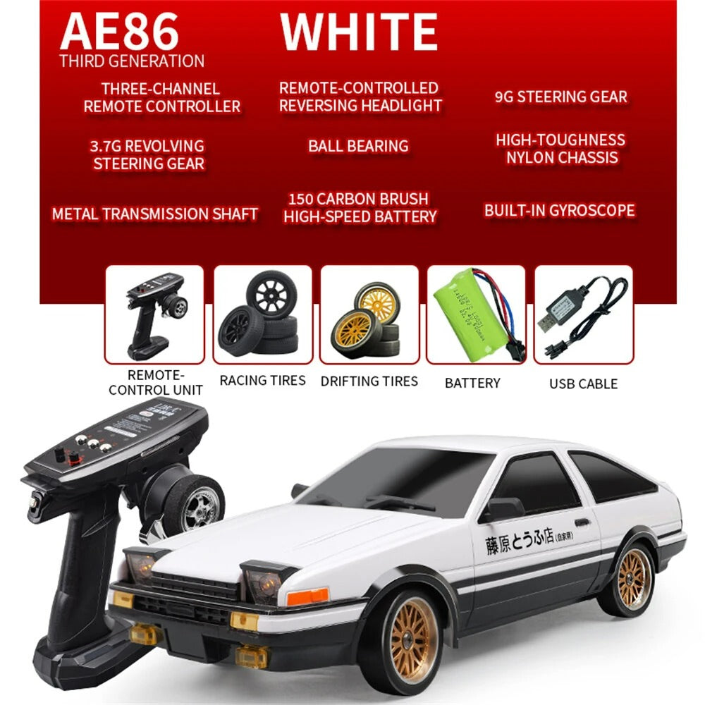 LDRC LD-A86P 1/18 RTR RC Drift Car – RWD, Gyro Stabilized, LED Lights, Full Proportional Control